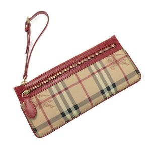 Burberry Nova Check Pouch Beige Tan Red Shadow Black Horse Bag